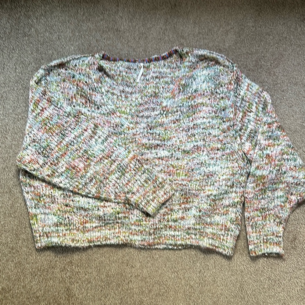 Free People Highland Cable Knit Oversized V-Neck Sweater